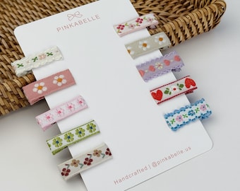 Floral Cotton Baby Hair Clips – Nonslip Alligator Clip, USA Handmade