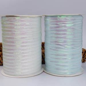 ブルーホワイトシアーオーガンザリボン：6mm両面クラフトリボン、ギフトラッピング