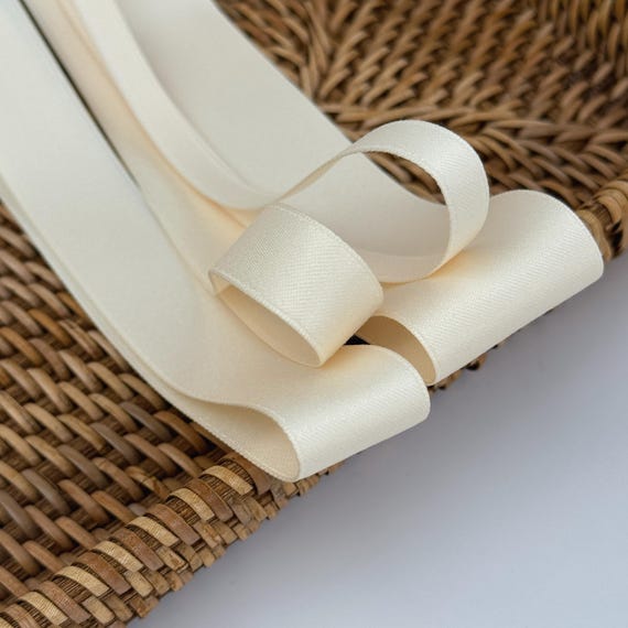 Ivory Matte Cotton Blend Ribbon - Thick Double Sided Fabric Ribbon for Bows, Sewing, DIY