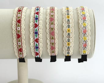 Embroidered Floral Lace Headband: Vintage French-Style Cottagecore Toddler Kids Hair Accessory