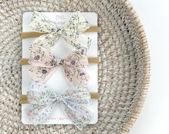 Floral Chiffon Baby Headband, Soft Nylon Bow, Newborn Photo Prop