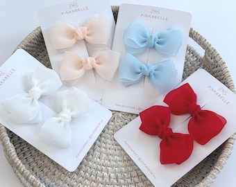 Organza Hair Bow Clips, Soft Baby, Toddler Pigtail Set - Pink, Blue, White, Red