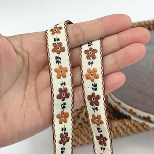 Embroidered Floral Ribbon Trim: Vintage Jacquard Sewing and Crafts D: Brown Floral