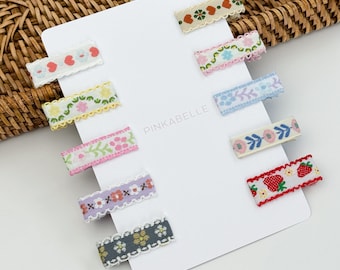 Floral Cotton Baby Hair Clips – Nonslip Alligator Clip, USA Handmade