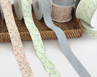 Double Sided Floral Fabric Ribbon – French Style Botanical Trim, Spring Crafts, 2.5cm or 5cm