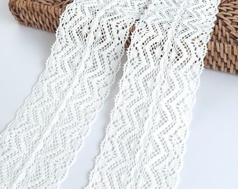 White Cotton Crochet Lace Trim: 2.75" Wide Zigzag Ribbon