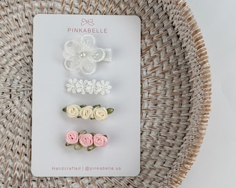 Handmade Floral Baby Hair Clips, Embroidered Rose Daisy Blossom Flower Girl