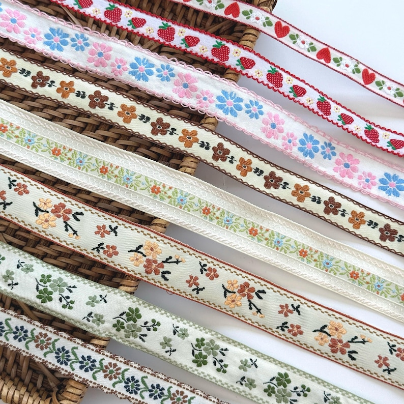 Embroidered Floral Ribbon Trim: Vintage Jacquard Sewing and Crafts image 3