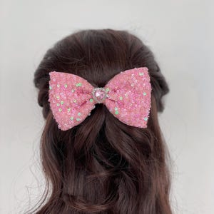 Girls Sequins Bow Hair clip, Pink glitter hair bow clips for girls, large sequin bow, hair clip, Birthday hair bow clips, flower girl bow