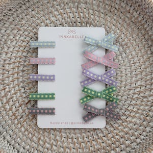 Pastel Gingham Baby Bow Clips, Fine Hair Toddler Ribbon Set image 5