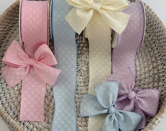 Soft Textured Pastel Ribbon, 1.5 Inch Wide, Check Fabric for Hair Bows (By Yard)