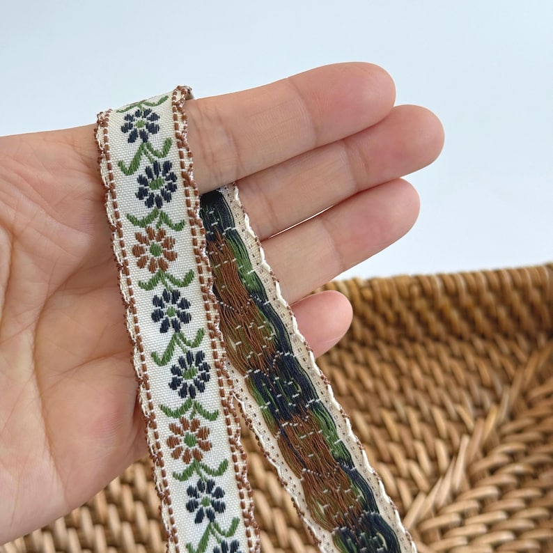 Embroidered Floral Ribbon Trim: Vintage Jacquard Sewing and Crafts H: Dark Brown