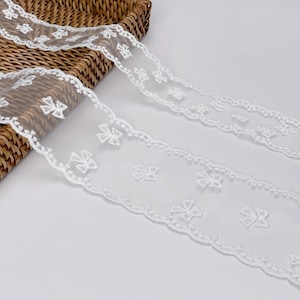 Eleganter weißer Spitzenbesatz, mit Band besticktes Netzband zum Basteln und Nähen, 1,5-Zoll-Spitzenbesatz mit ausgebogten Kanten, weiße Vintage-Spitze