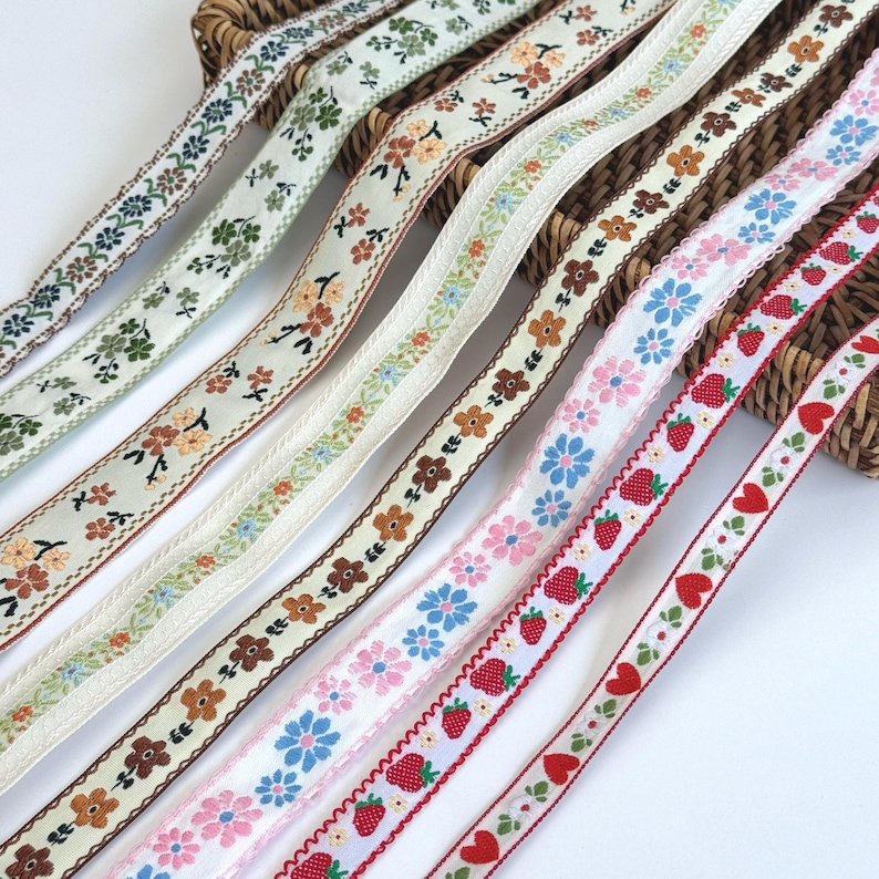 Embroidered Floral Ribbon Trim: Vintage Jacquard Sewing and Crafts image 13