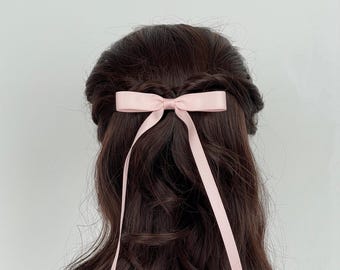 Satin Long Tail Bow Hair Clip: Handmade USA