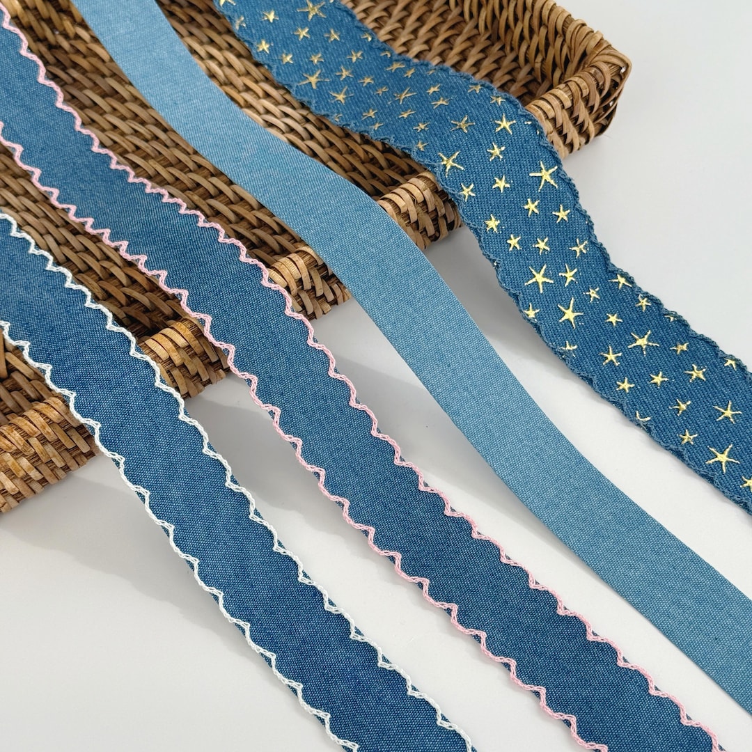 Denim Ribbon Trim – Gold Star, Scallop Edge, Craft Sewing Supplies - Etsy