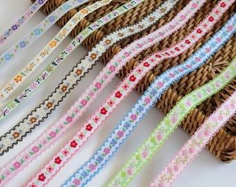 Floral Embroidered Jacquard Ribbon Trim: Vintage Sewing Crafts Sell by the Yard