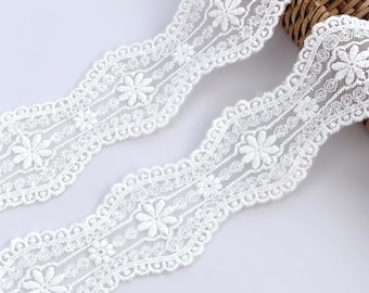 White Cotton Flower Lace Trim: Embroidered Bridal Ribbon