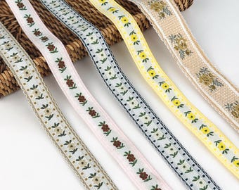 Vintage Floral Jacquard Ribbon, Woven Flower Trim, Cottagecore Hair Bow Supply
