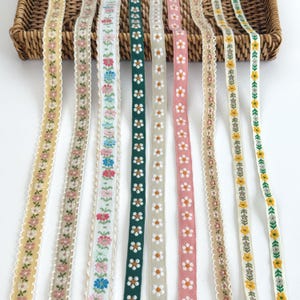 Floral Embroidered Jacquard Ribbon Trim: Vintage Boho Sewing & Crafts Sell by the Yard