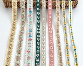 Floral Embroidered Jacquard Ribbon Trim: Vintage Boho Sewing & Crafts Sell by the Yard