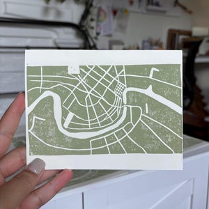 3er-Pack Handgemachte New Orleans Map Block Print Grußkarten - Blanko-Karten für jeden Anlass