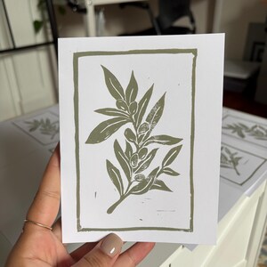 Pacote com 3 cartões de felicitações feitos à mão com estampa de bloco de galhos de oliveira – cartão em branco para qualquer ocasião