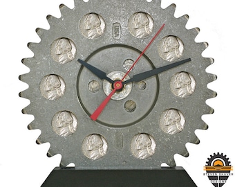 Chevy Car Gear and Coins Desk Clock - Automotive Part Art, Office Decor, Gift for Car Lover