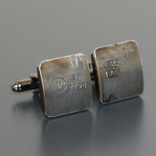 Range Rover Car Engine Piston CUFFLINKS - salvaged part with original stampings of part numbers.