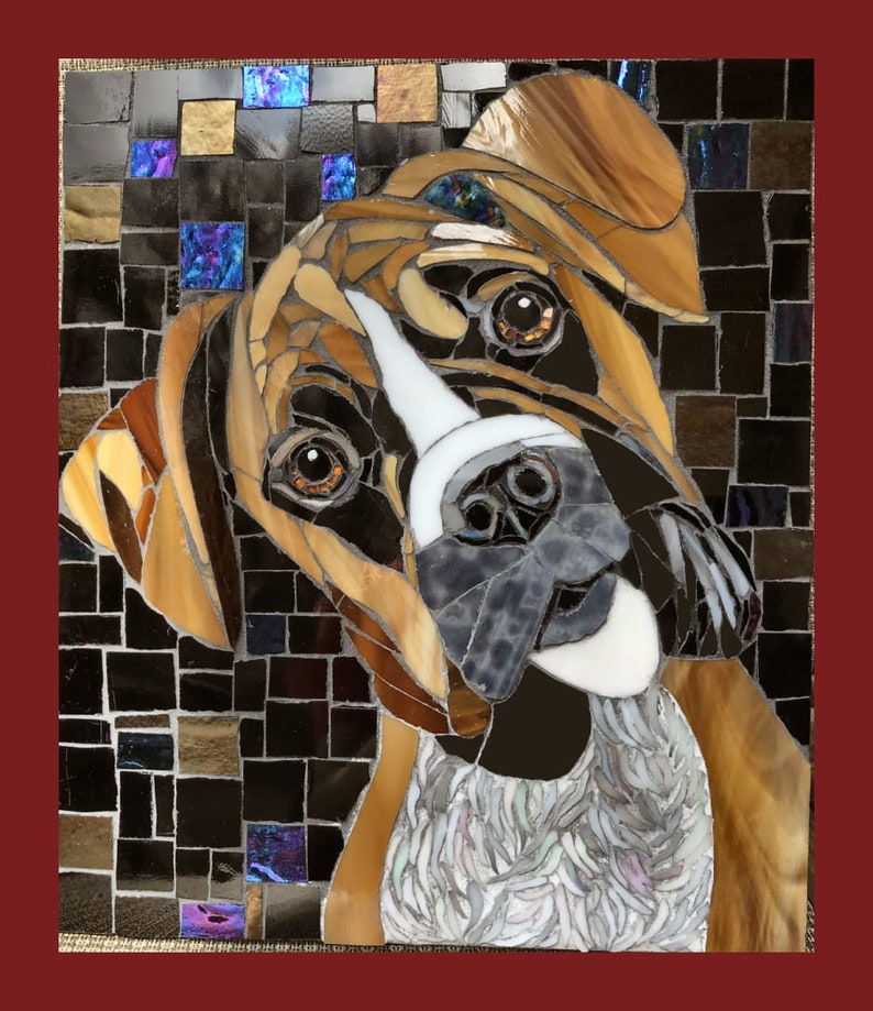 Boxer Dog Mosaic Stained Glass Mosaic. Custom Made Pet Etsy