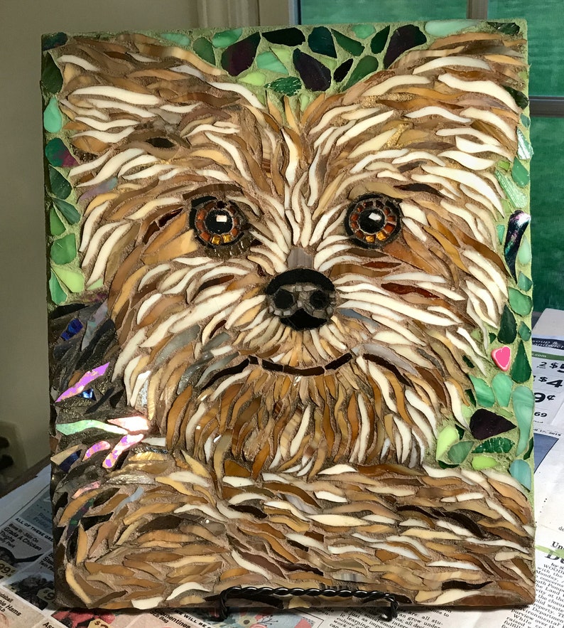 Stained Glass Pet Mosaic Yorkie Puppy Dog Mosaic Yorkshire Dog Mosaic