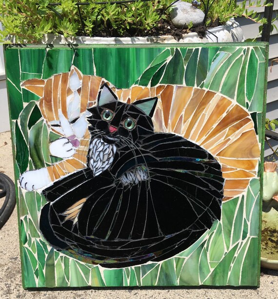 Chat De Gingembre Chat Noir Mosaique De Verre Tache Chat De Etsy Chat De Gingembre Chat Noir Mosaique De Verre Tache Chat De Etsy