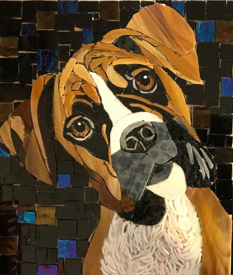 Boxer Dog Mosaic Stained Glass Mosaic. Custom Made Pet Etsy
