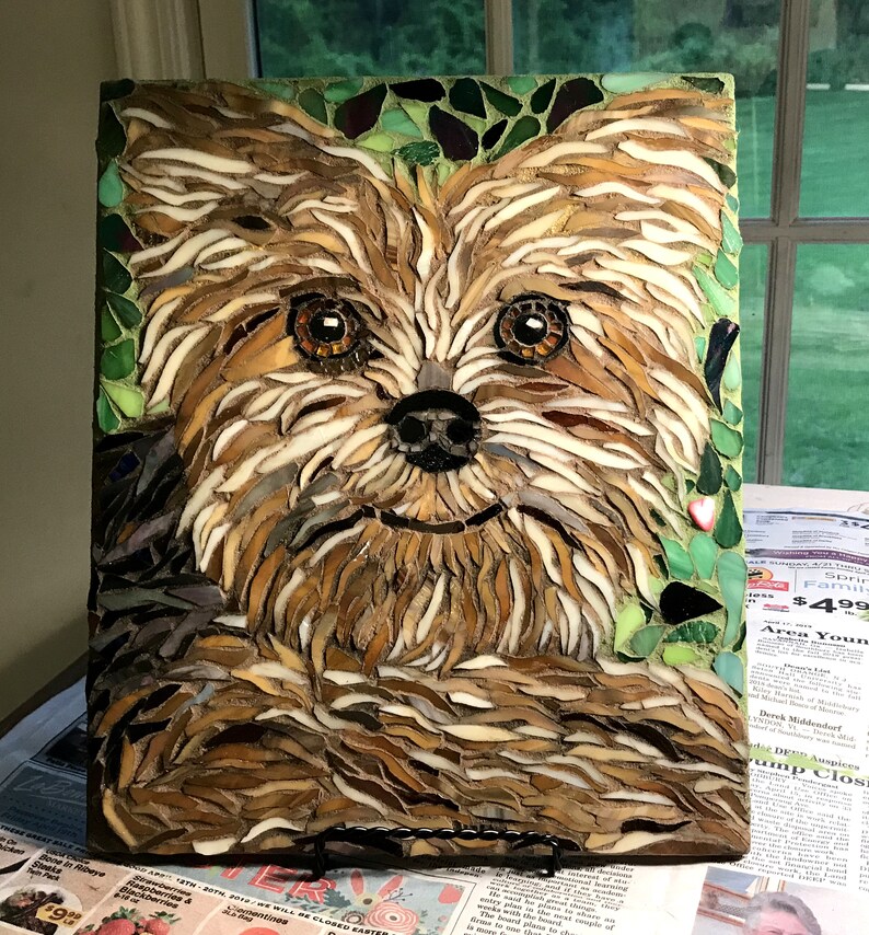 Stained Glass Pet Mosaic Yorkie Puppy Dog Mosaic Yorkshire Dog Mosaic