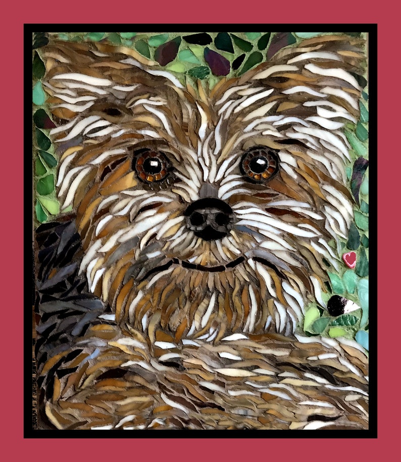 Stained Glass Pet Mosaic Yorkie Puppy Dog Mosaic Yorkshire Dog Mosaic