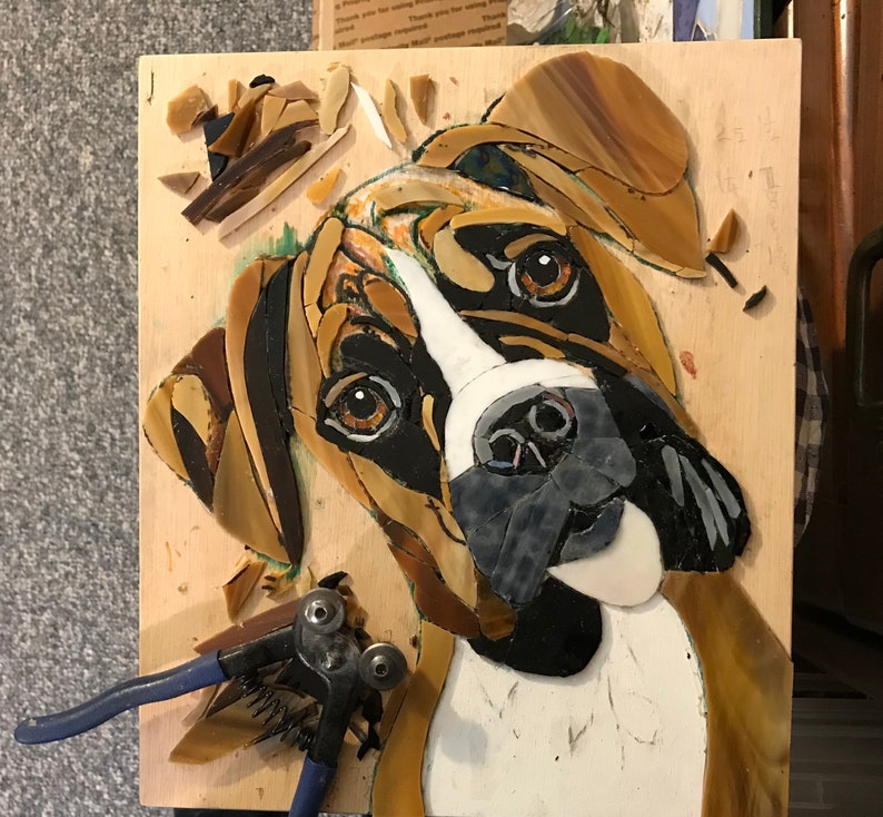 Boxer Dog Mosaic Stained Glass Mosaic. Custom Made Pet Etsy