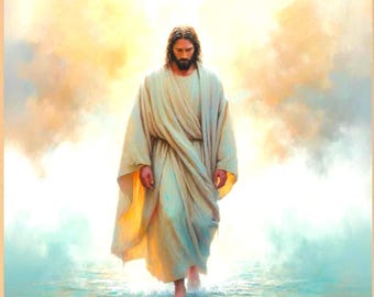Jesus Walking on Water, Christian Wall Art, Christian Printable Art, LDS Art, Bible Print, Christian Painting Decor, Picture of Jesus Christ