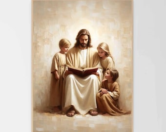 Jesus with Children, Christian Art, Jesus with Kids, Picture of Jesus, LDS Art, Bible Painting, Christian Nursery Art, Jesus Art, Jesus PNG