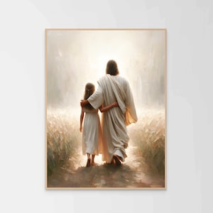 A Divine Companion, Christian Wall Art, Jesus Waking with Girl, Jesus Painting, LDS Wall Art, Bible Art, Jesus with Children Art, Jesus Kids