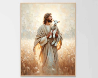 Der einzige Hirte, Christliche Kunst, Jesus der Hirte, Jesus Malerei, LDS Kunst, Bibel Drucke, Katholische Kunst Jesus und das Lamm, Verlasse die 99