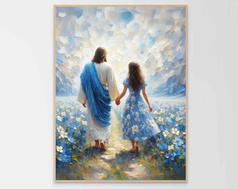An Afternoon with Him, Christian Art, Jesus and Woman, Jesus Painting, Jesus with Girl, LDS Art, Bible Verse Wall Art, Jesus Printable Art