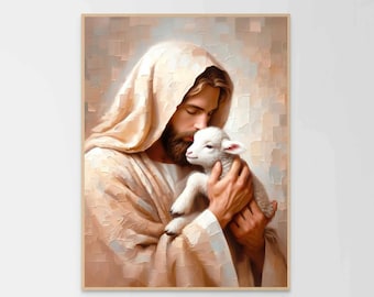 Hirte und Retter, Christliche Malerei, Jesus und Lamm, Jesus Christus Gemälde, LDS Kunst, Bibelkunst, Jesus Verlasse die 99, Jesus Hirte Druck