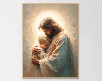 Loved by Him, Christian Painting, Jesus and Boy, Jesus Wall Art, LDS Art, Bible Art, Christ and Children Art, Jesus Portrait, Religious Art