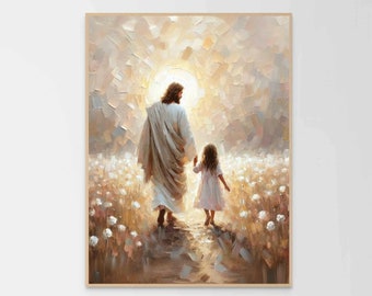 Days with Him, Christian Art, Jesus Walking with Girl, Jesus Picture, LDS Painting, Bible Art, Jesus and Children, Jesus Painting, Jesus Art