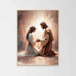 Pray and Love, Modern Christian Art, Jesus and Girl, Jesus Print, LDS Painting, Bible Prints, Jesus and Woman, Christian Painting, Jesus Art