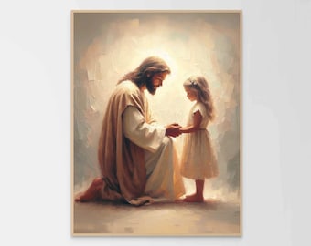 Savior's Love Art, Christian Wall Art, Jesus with Girl Art, Jesus Portrait, LDS Art, Bible Wall Art, Jesus and Kids, Jesus Art, Jesus Poster