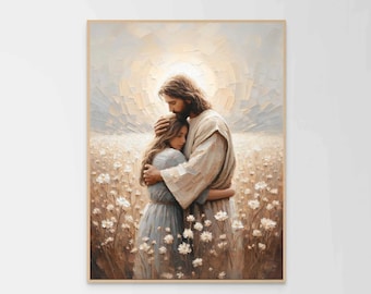 His Love, Christian Painting, Jesus Hugging Girl, Jesus Painting, LDS Art, Bible Art, Christian Download Art, Jesus and Woman, Jesus Prints