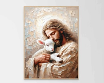 Jesus liebt dich, christliche Malerei, Jesus und Lamm Kunst, LDS Kunst, Bibel Vers Wandkunst, Jesus Schäfer Kunst, lassen Sie die 99 Kunst, Jesus Malerei