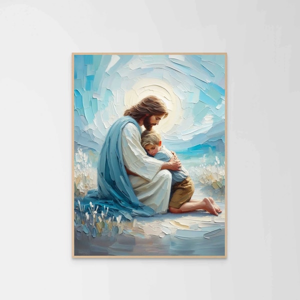 Heavenly Embrace, Christian Wall Art, Jesus and Boy, Jesus with Children, LDS Art, Bible Art, Jesus and Kids Art, Christian Nursery Boys Art
