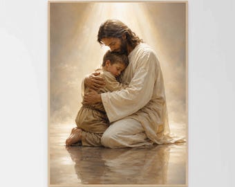 Guided by Grace, Christian Art, Jesus Hugging Boy, Jesus Art, LDS Wall Art, Bible Verse Wall Art, Picture of Jesus, Jesus Art Prints